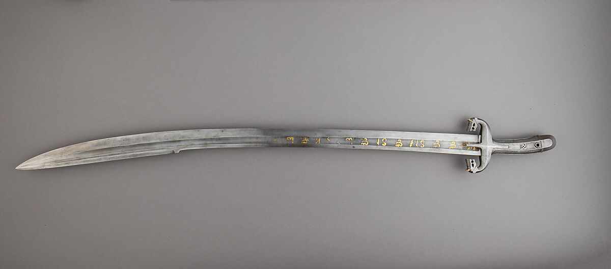 Saber with Scabbard and Strap, Steel, gold, wood, leather, Eastern European, probably Hungary