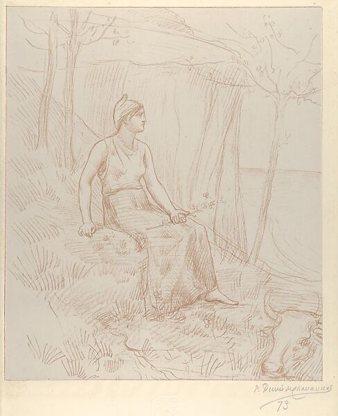 Normandy (La Normandie / Seated Figure), Pierre Puvis de Chavannes (French, Lyons 1824–1898 Paris), Lithograph printed in brown 