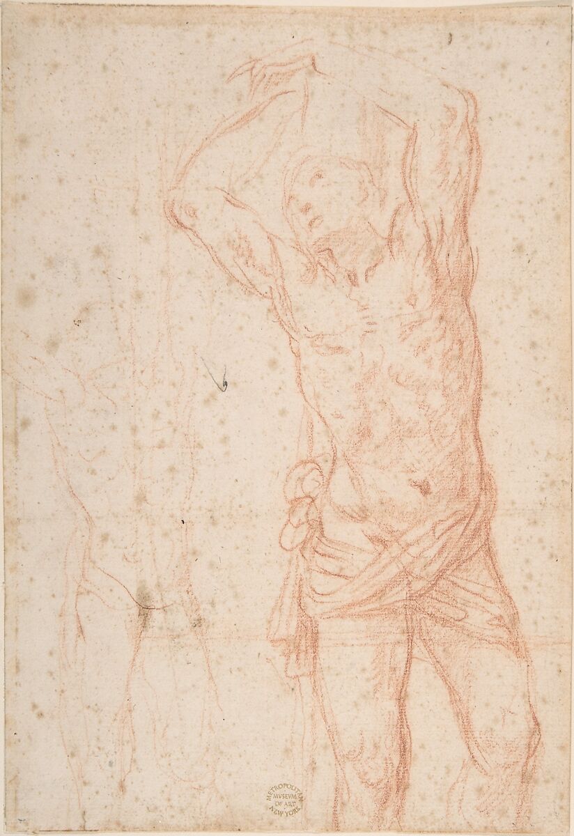 Saint Sebastian, Anonymous, Italian, Roman-Bolognese, 17th century, Red chalk on cream paper 