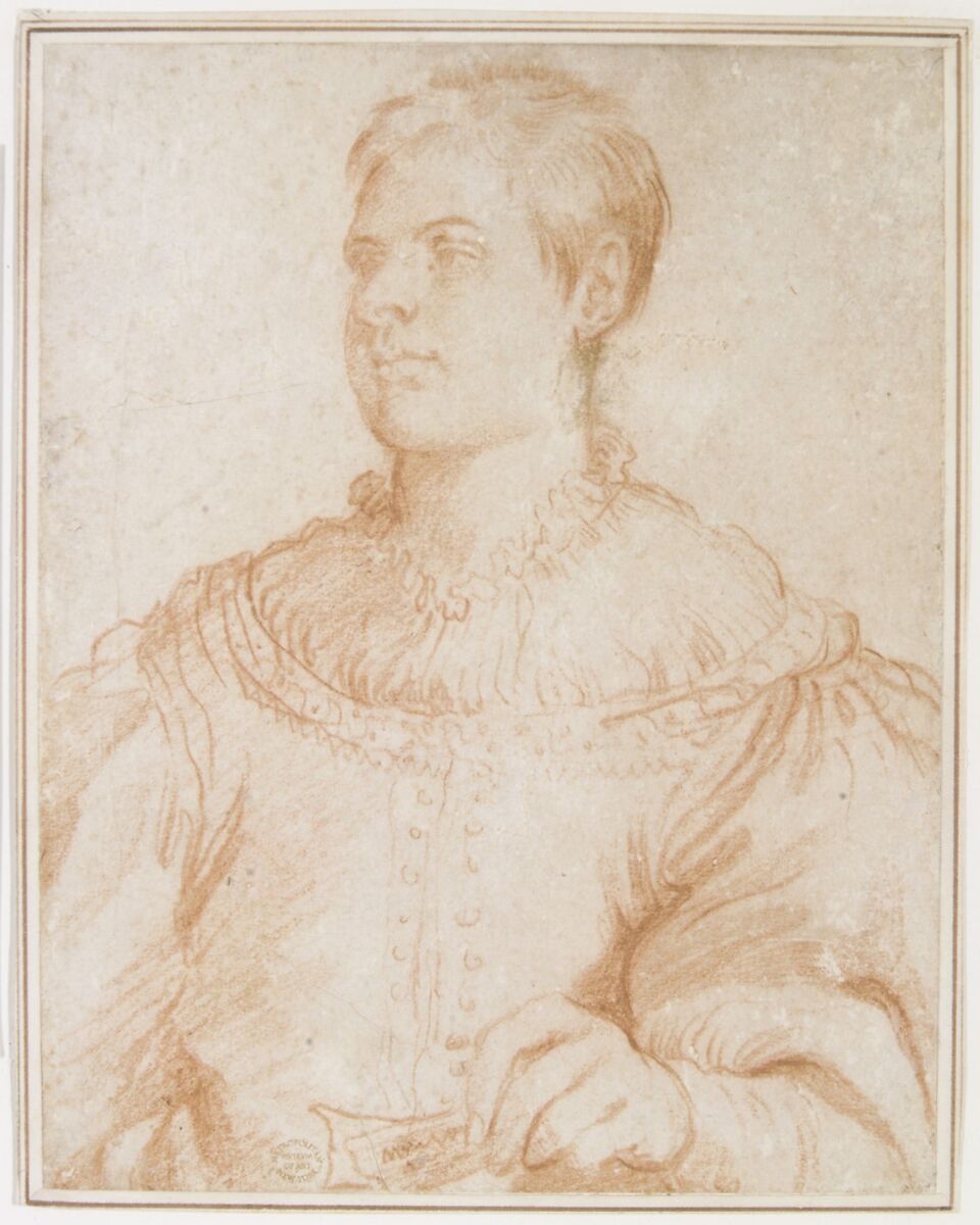 Portrait, Anonymous, Italian, Roman-Bolognese, 17th century, Red chalk on light tan paper