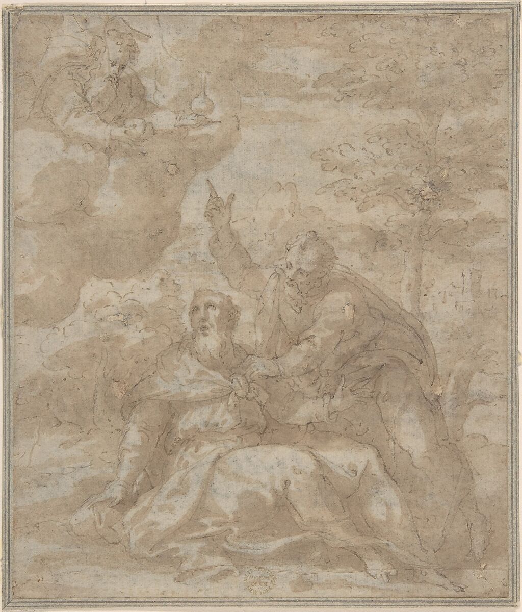 Death of a Saint, Anonymous, Italian, Roman-Bolognese, 17th century, Pen and brown ink, brush and brown wash over charcoal on light tan paper 
