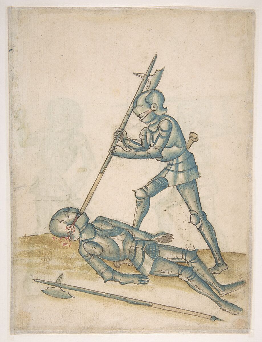 Drawings Showing Combat on Foot (Champ Clos), Pen, ink and watercolor on paper, German 