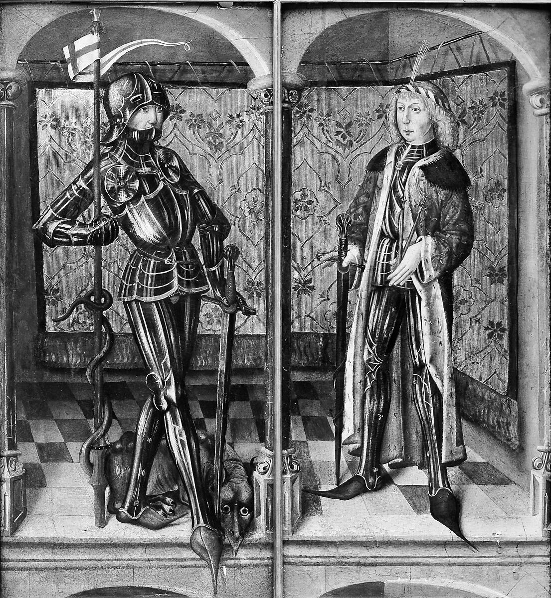 Saint George and Saint Sebastian, Oil on wood, German, Rhineland