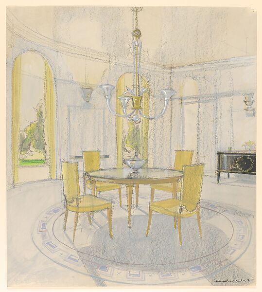 Design for a dining room in 1930's classical style, André Arbus (French, Toulouse 1903–1969 Paris), Watercolor and gouache over graphite on thick woven paper 