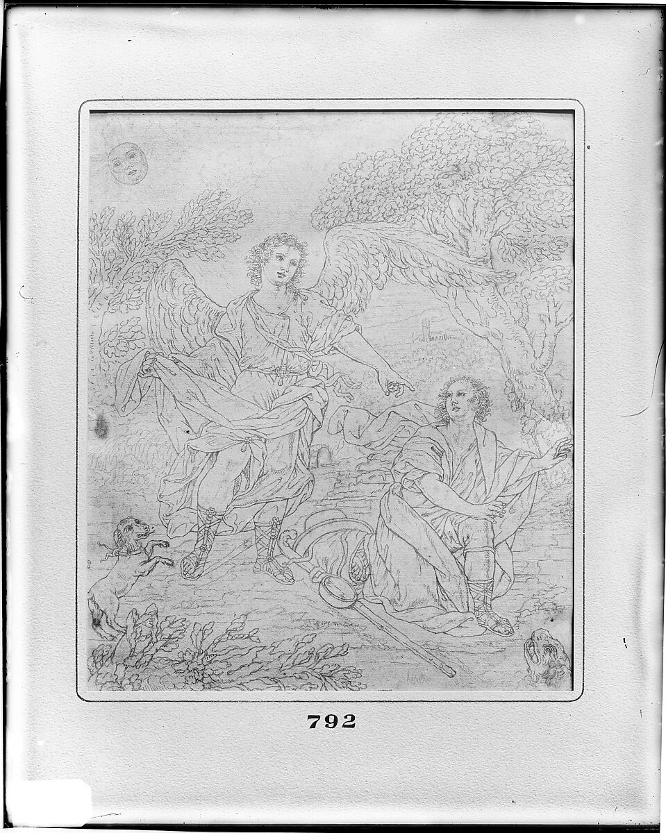 Tobias and the Angel, Anonymous, Italian, Roman-Bolognese, 17th century, Red chalk on light tan paper