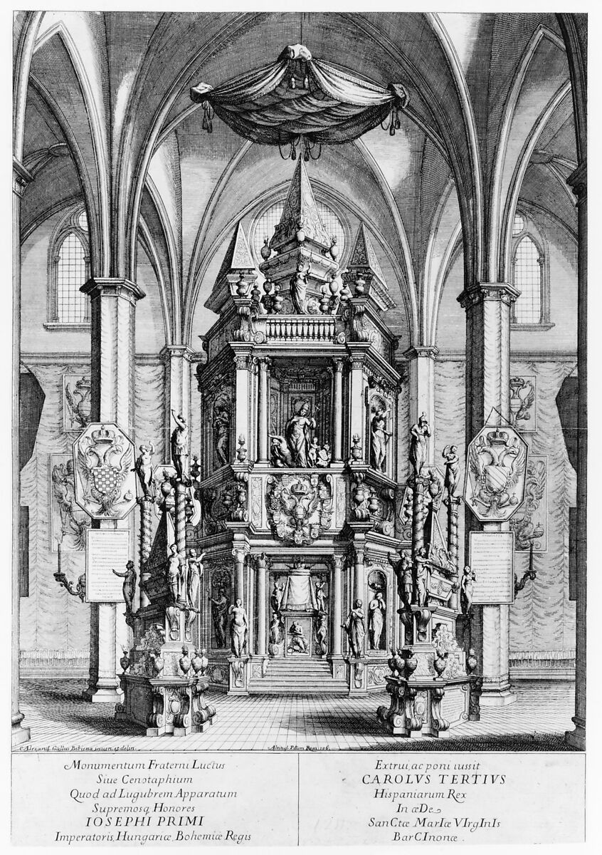 Tomb of Joseph I, Emperor of Hungary, King of Bohemia, Alexander Galli Bibiena (Italian, 1687– before 1769), Etching and engraving 