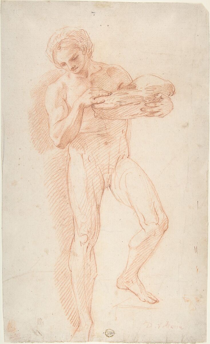 Study of a Nude Man, Corrado Giaquinto (Italian, Molfetta 1703–1766 Naples), Red chalk on off-white paper 