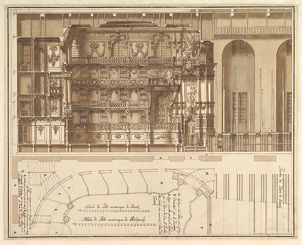 Designs for the Theater at Nancy: Longitudinal Section and Half Ground Plan