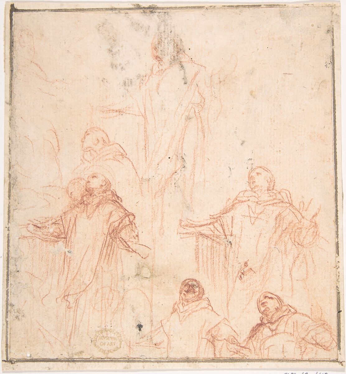 Studies of a Monk in Ecstasy, Anonymous, Italian, Roman-Bolognese, 17th century, Red chalk on light tan paper 