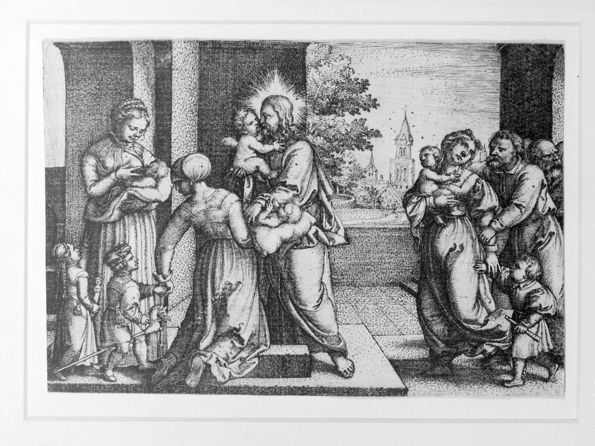 Christ and the Children, Anonymous, Italian, Roman-Bolognese, 17th century, Black chalk, highlighted with white gouache