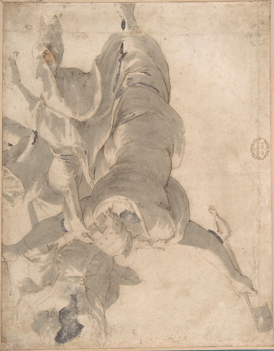 Allegorical Figures, Anonymous, Italian, Bolognese, 17th century, Pen and brown ink, brush and gray wash, over faint traces of black chalk on light brown paper 