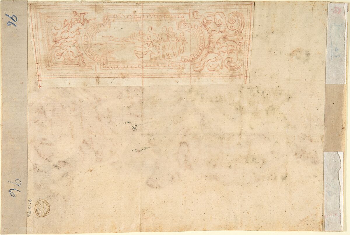 Male Figure Seated on a Column, Anonymous, Italian, 18th century, Red chalk on light tan paper