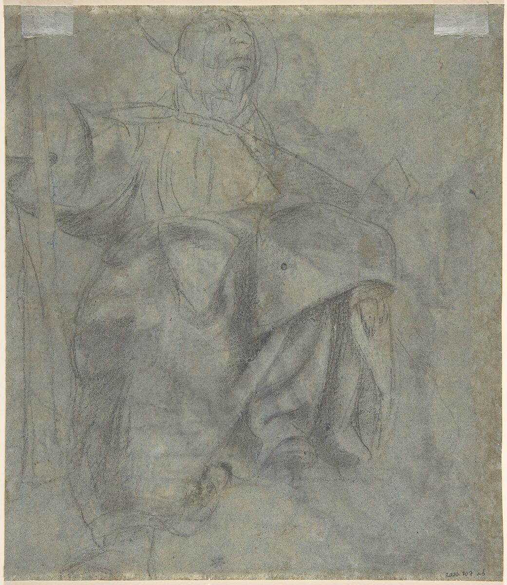 Seated Monk, Denijs Calvaert (Netherlandish, Antwerp ca. 1540–1619 Bologna), Black and white chalk on blue paper