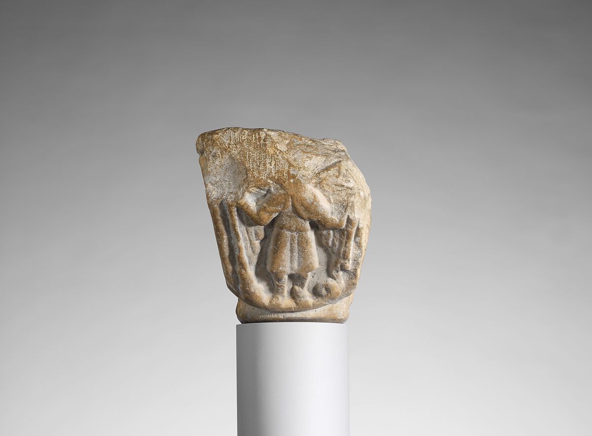 Capital of a Column with an Armored Knight on Each Side, Marble, Italian
