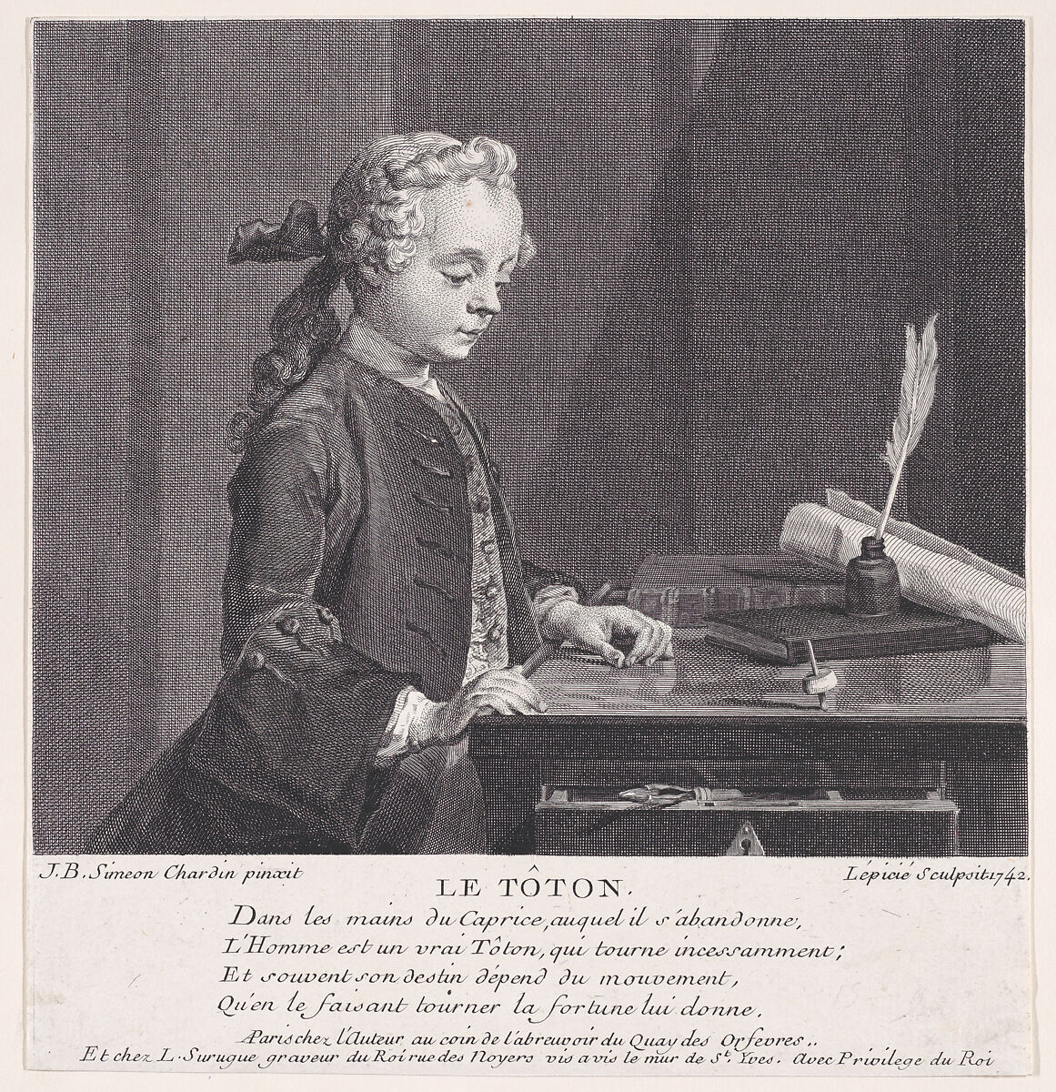 Child with a Top, Bernard Lepicié (French, Paris 1698–1755 Paris), Engraving; first state of two 