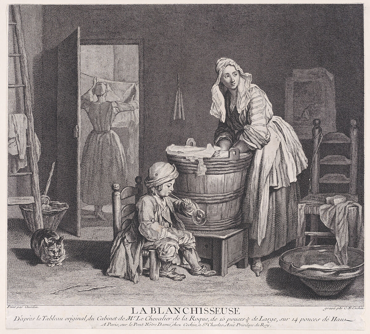 The Washerwoman, Charles Nicolas Cochin I (French, Paris 1688–1754 Paris), Engraving 