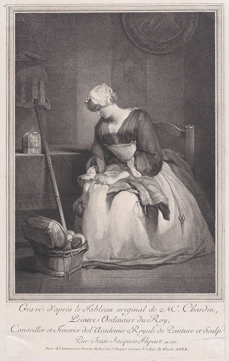 The Embroiderer, Jean Jacques Flipart (French, Paris 1719–1782 Paris), Etching and engraving with stippling; third and final state 