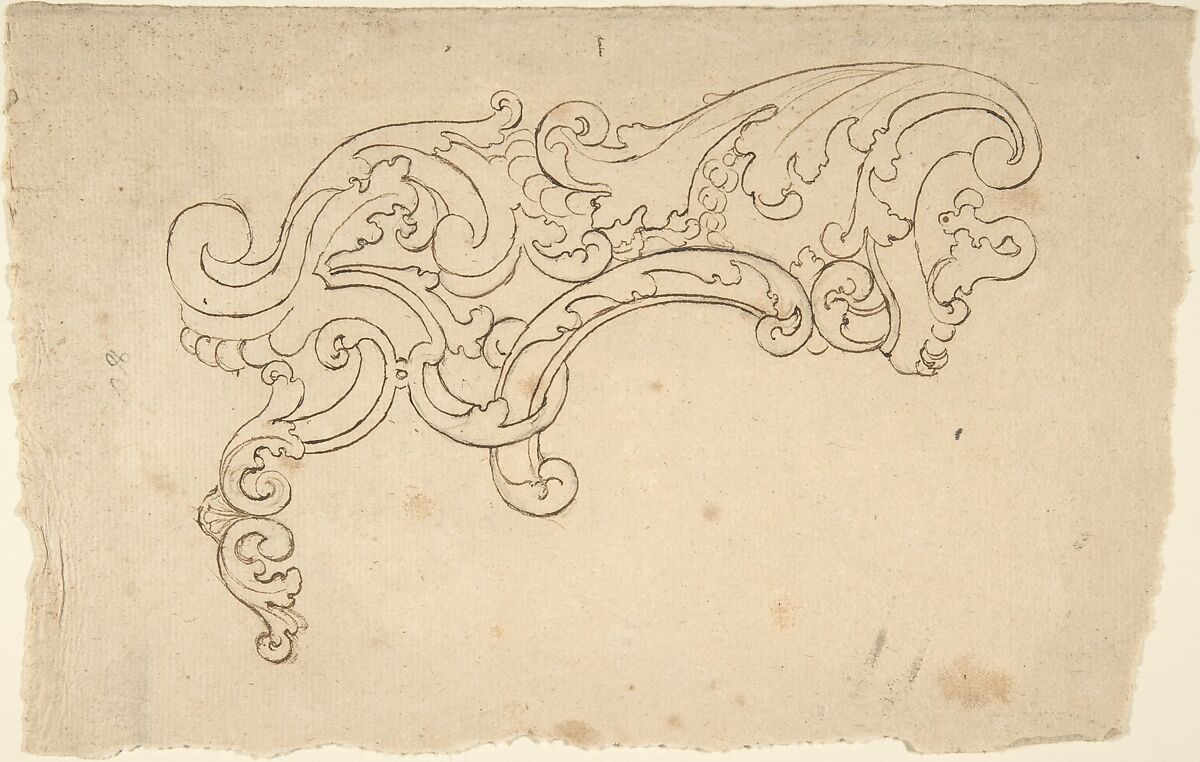 Design of Scroll (Part of a Cartouche ?), Anonymous, Italian, Piedmontese, 18th century, Pen and brown ink over black chalk, on light tan paper 