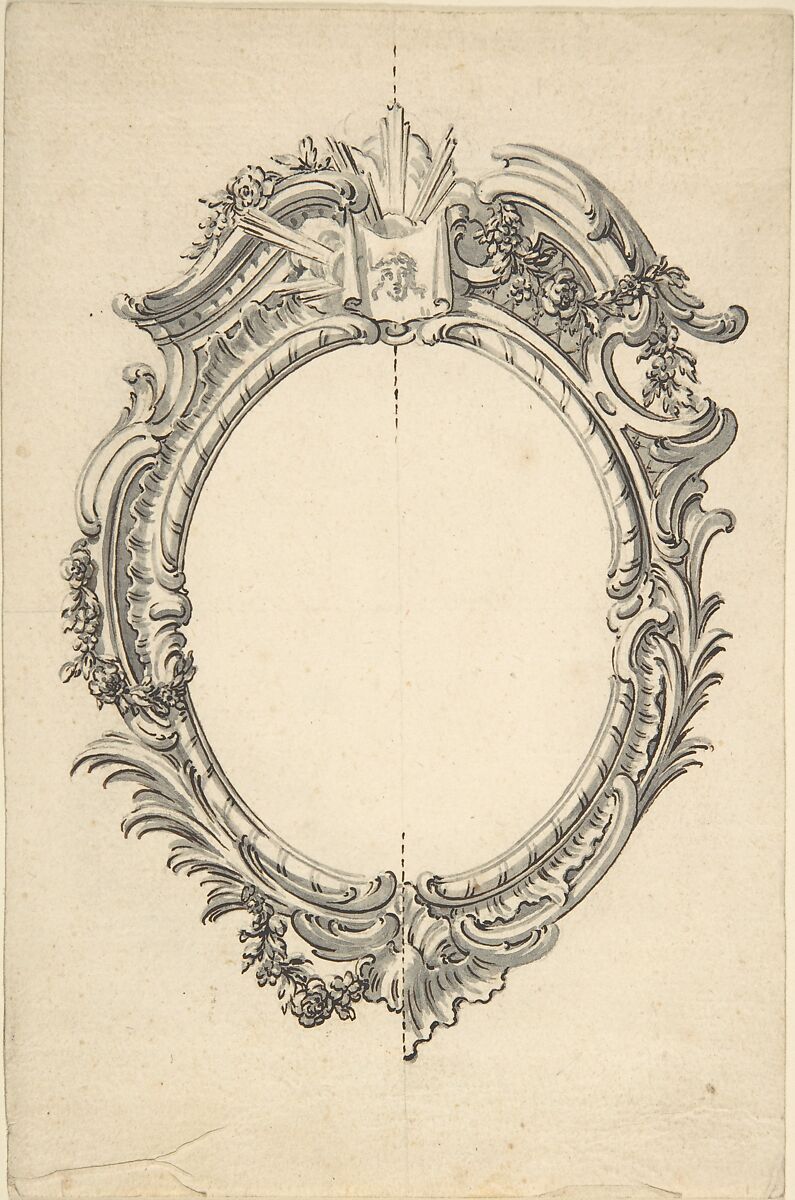 Cartouche with Image of Veronica's Veil with Alternate Designs for the Left and the Right Halves, Giovanni Larciani ("Master of the Kress Landscapes") (Italian, 1484–1527), Pen and black ink, brush and gray wash, over traces of leadpoint, on cream paper. Center lines in lead and in pen and black ink 