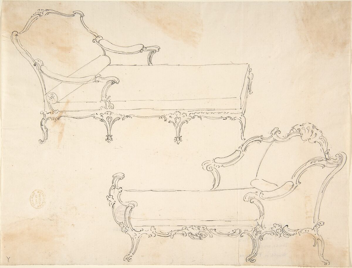 Two Design Drawings for Day-Beds, Giovanni Larciani ("Master of the Kress Landscapes") (Italian, 1484–1527), Pen and gray ink over black chalk on cream laid paper 