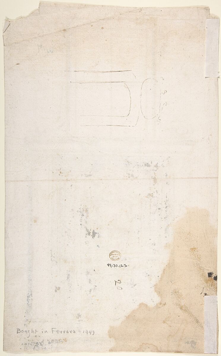 Drawing for a Wall-Decoration, Anonymous, Italian, 18th century, Pen and brown ink, brush with brown and gray wash, over black chalk? on cream laid paper. Fragments of framing lines in pen and brown ink.  Irregular format: top and bottom arched