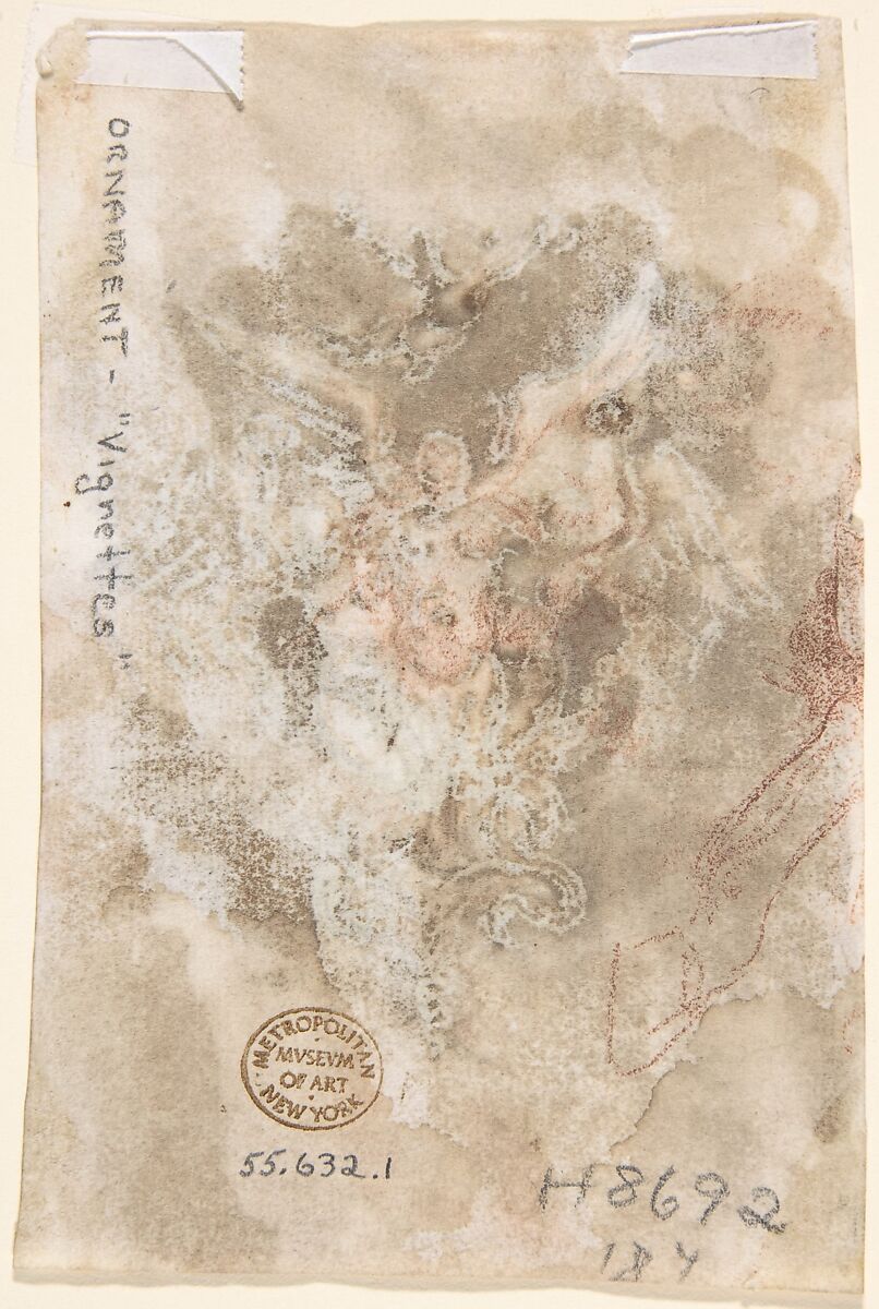 Drawing for a Vignette of Fame (recto); Cropped Drawing of Horse's Leg (verso), Anonymous, Italian, 18th century, Pen and brown ink, brush and brown wash, over graphite or lead