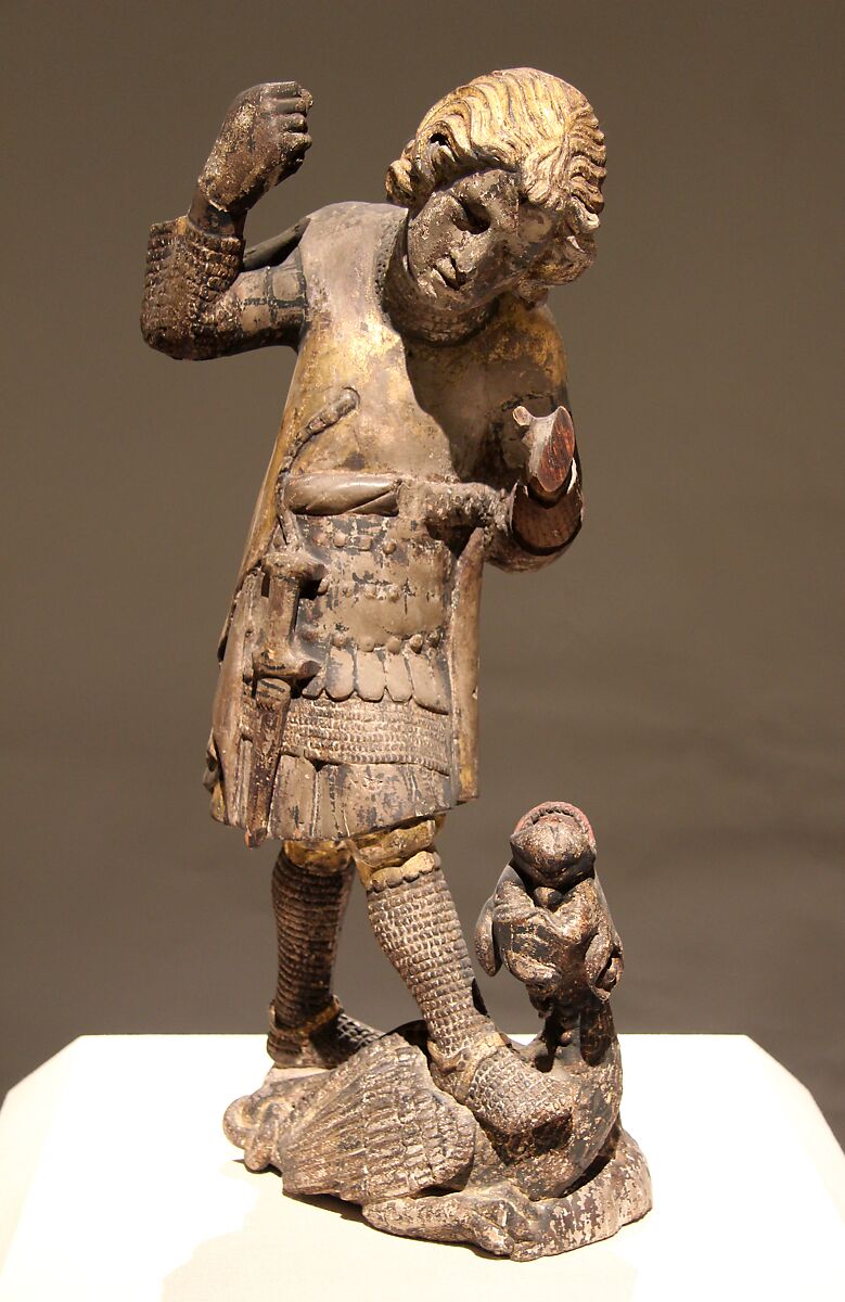 Saint George and the Dragon, Wood, gesso, polychromy, gold, Austrian, Vienna