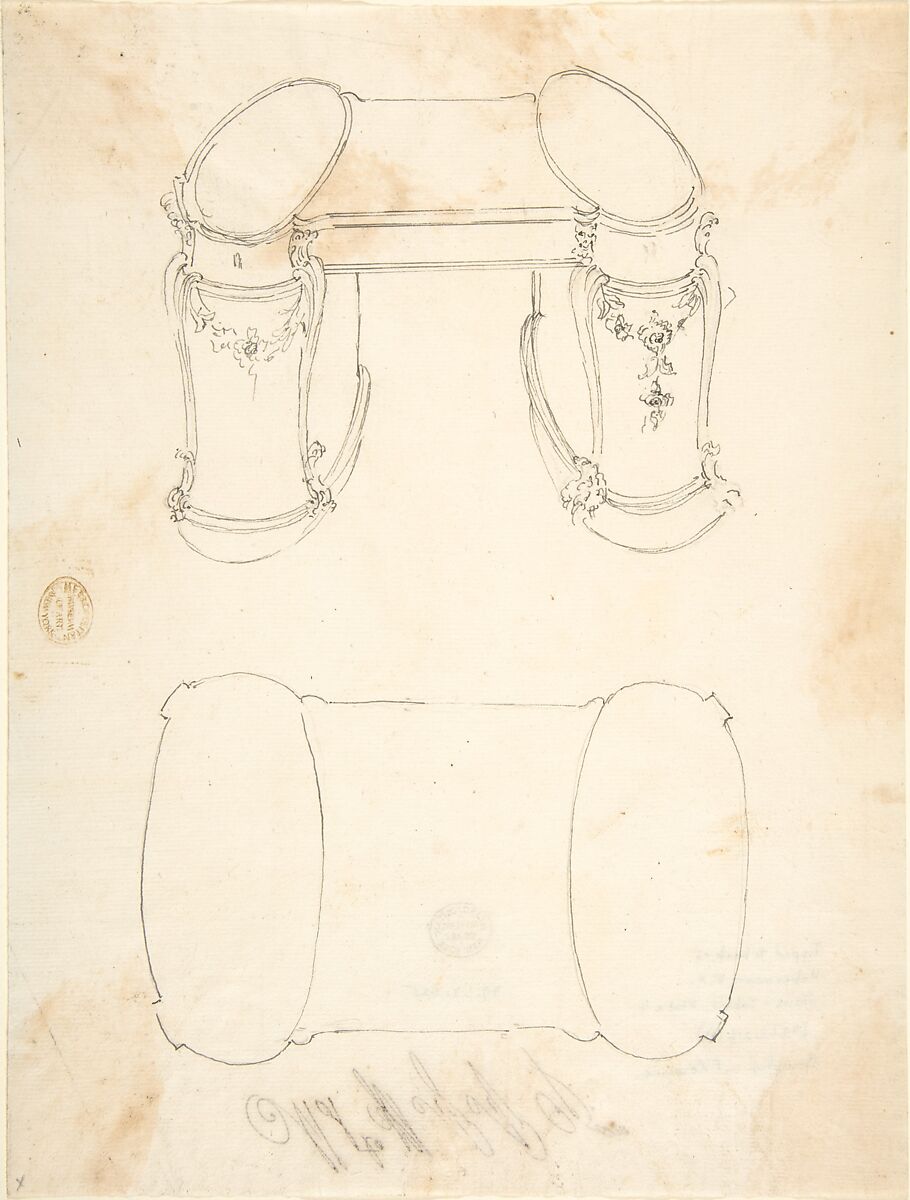 Two Design Drawings for a Writing Desk, Giovanni Larciani ("Master of the Kress Landscapes") (Italian, 1484–1527), Pen and gray ink over black chalk on cream laid paper 