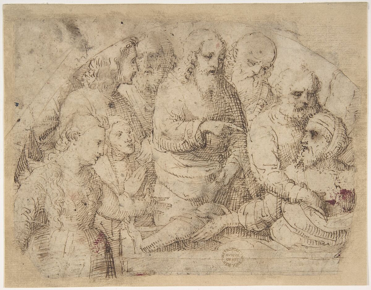 Raising of Lazarus, attributed to Lorenzo Lotto (Italian, Venice ca. 1480–1556 Loreto) (?), Pen and brown ink, over black chalk 