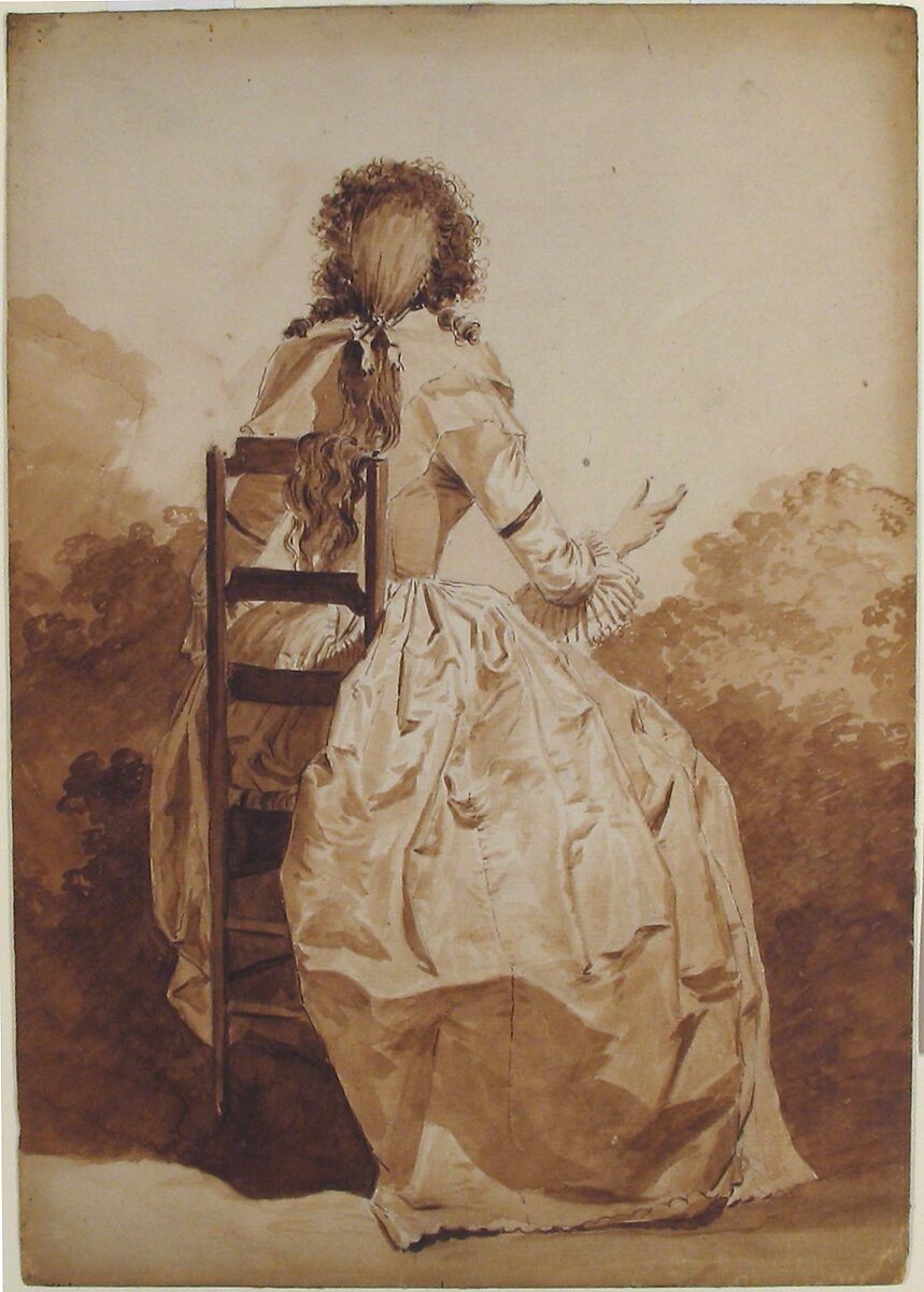 Seated Woman, Seen from Behind, Anonymous, French, 18th century, Pen and brown ink, brush and brown wash, over graphite
