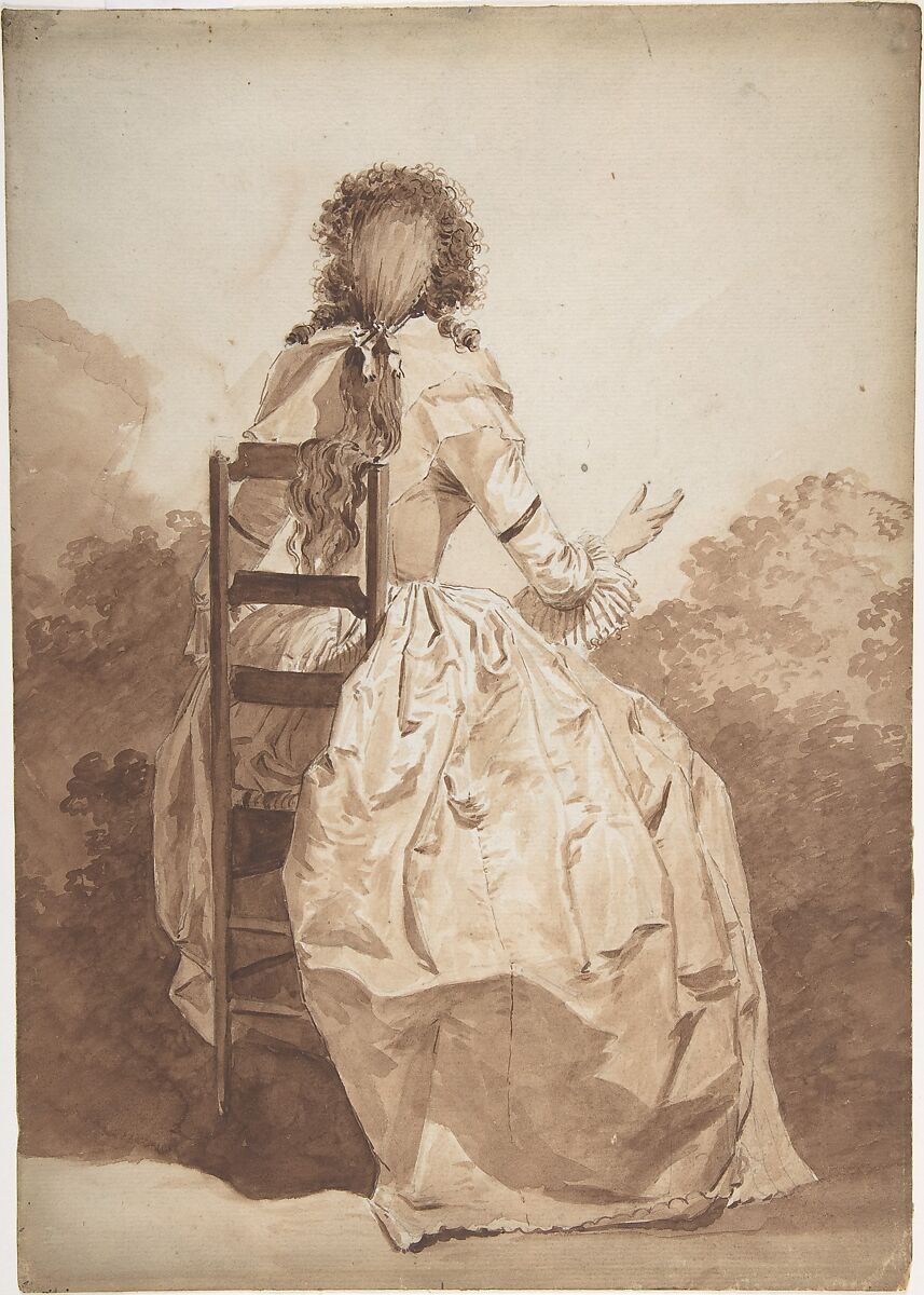 Seated Woman, Seen from Behind, Anonymous, French, 18th century, Pen and brown ink, brush and brown wash, over graphite 