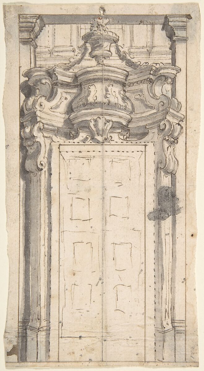 Design for a Doorway, Anonymous, Italian, Piedmontese, 18th century, Pen and brown ink, brush and gray wash, over leadpoint or graphite. Framing outlines in pen and brown ink 