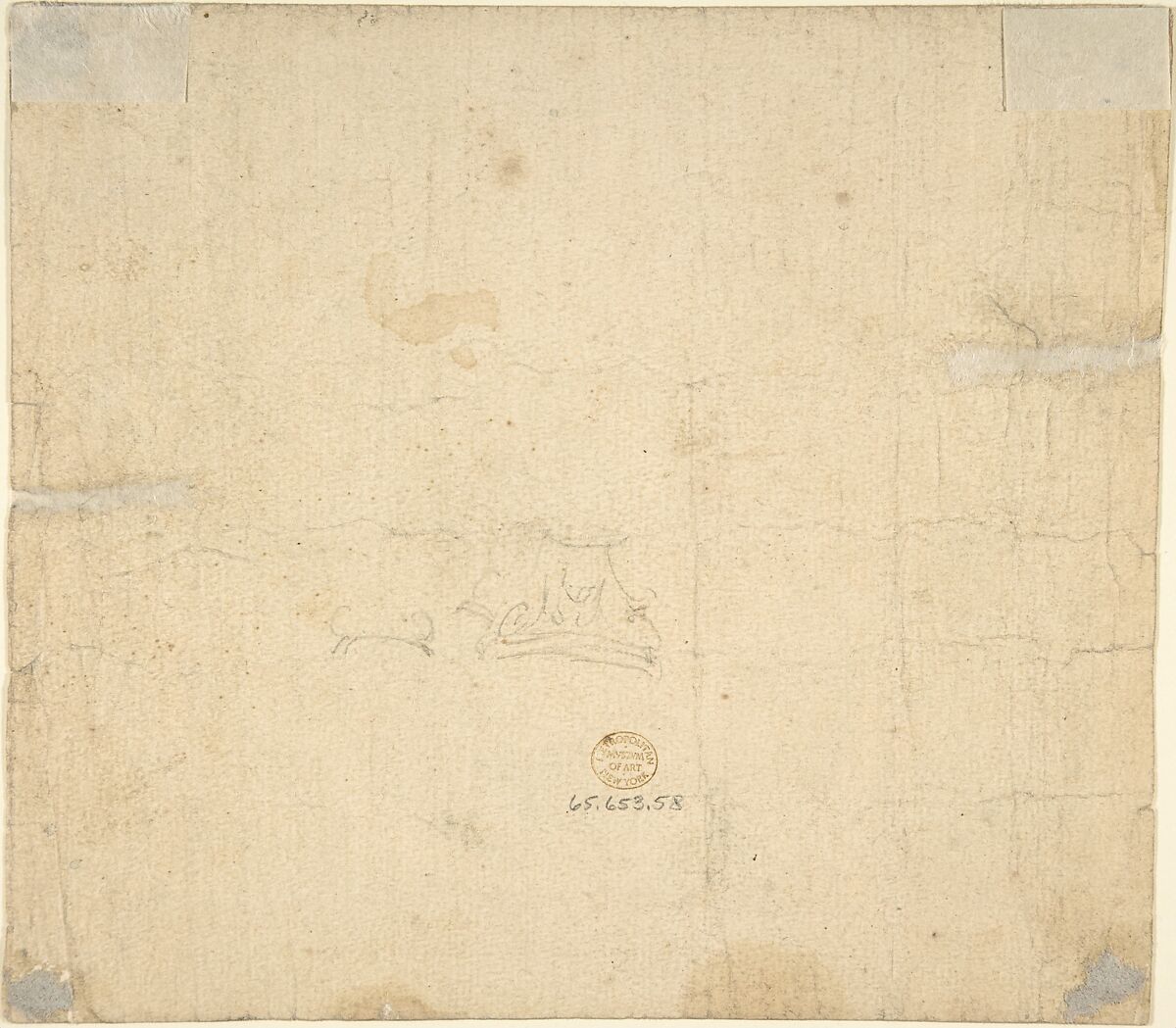 One Quarter of a Design for a Painted Ceiling (recto); Ornaments (verso), Anonymous, Italian, Piedmontese, 18th century, Pen and brown ink, brush and gray wash, over leadpoint, with ruled and compass construction (recto); architectural drawing in leadpoint (verso)
