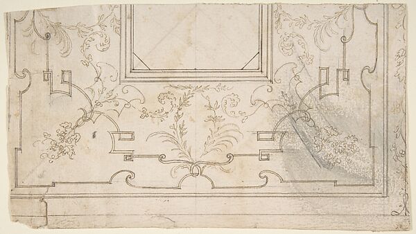 One Half Design for a Ceiling with Floral and Strapwork Motifs (recto); Slight Scribbles (verso).