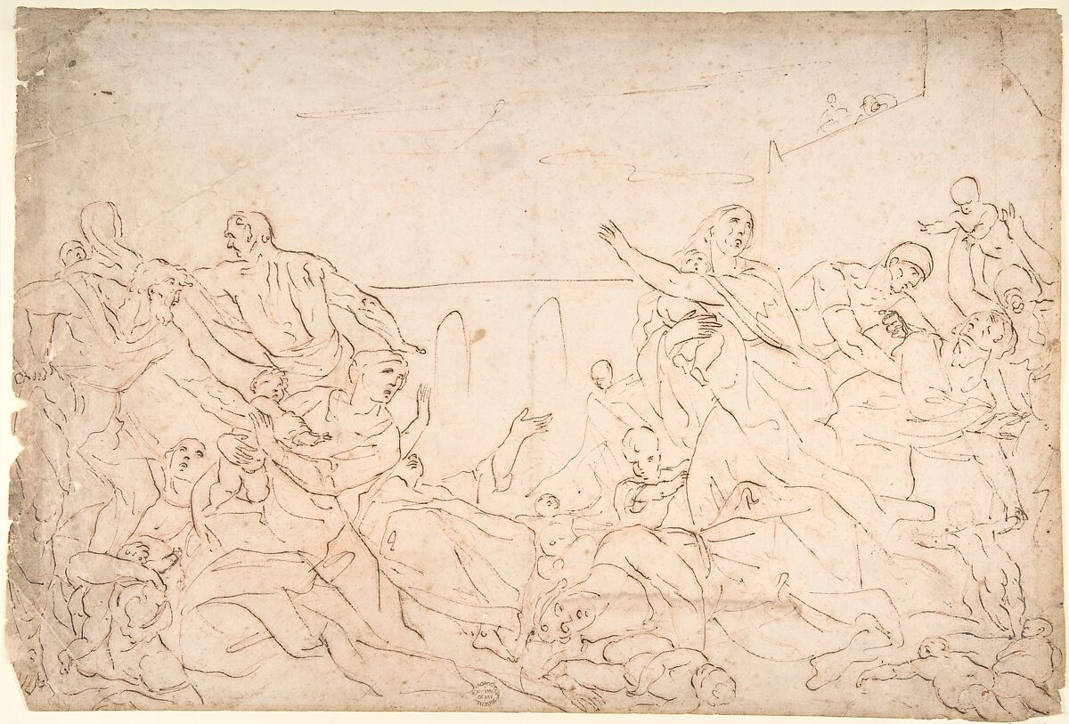 Massacre of the Innocents, Anonymous, Italian, 16th century (Italian, active Central Italy, ca. 1550–1580), Pen and brown ink over red chalk on cream paper 