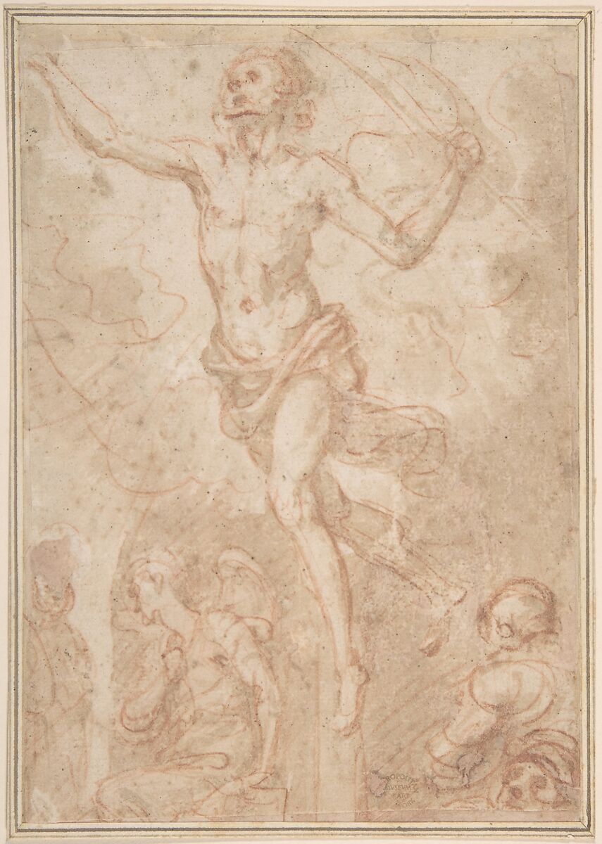 The Resurrection of Christ, Anonymous, Italian, Roman-Bolognese, 17th century, Red chalk, brush and brown wash on cream paper 