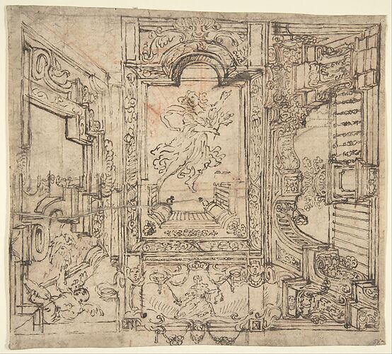 Design for a Painted Ceiling: Perspective Architectural with a Figure at the Center