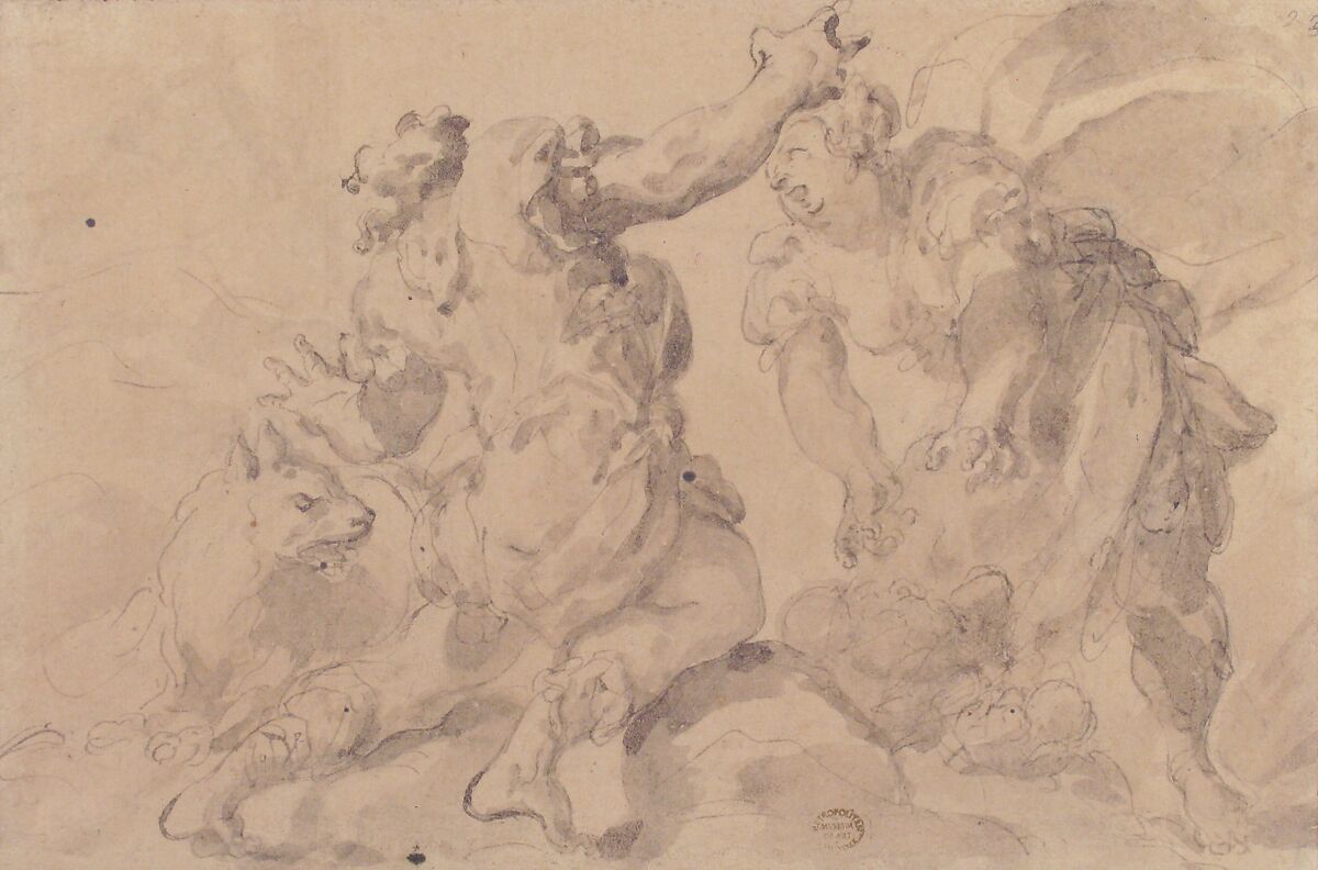 The Discovery of Romulus and Remus (recto); Three Ancient Soldiers (verso), Paolo Pagani (Italian, Castello Valsolda 1661–1716 Milan), Pen and brown ink, brush and brown wash, on brownish paper
