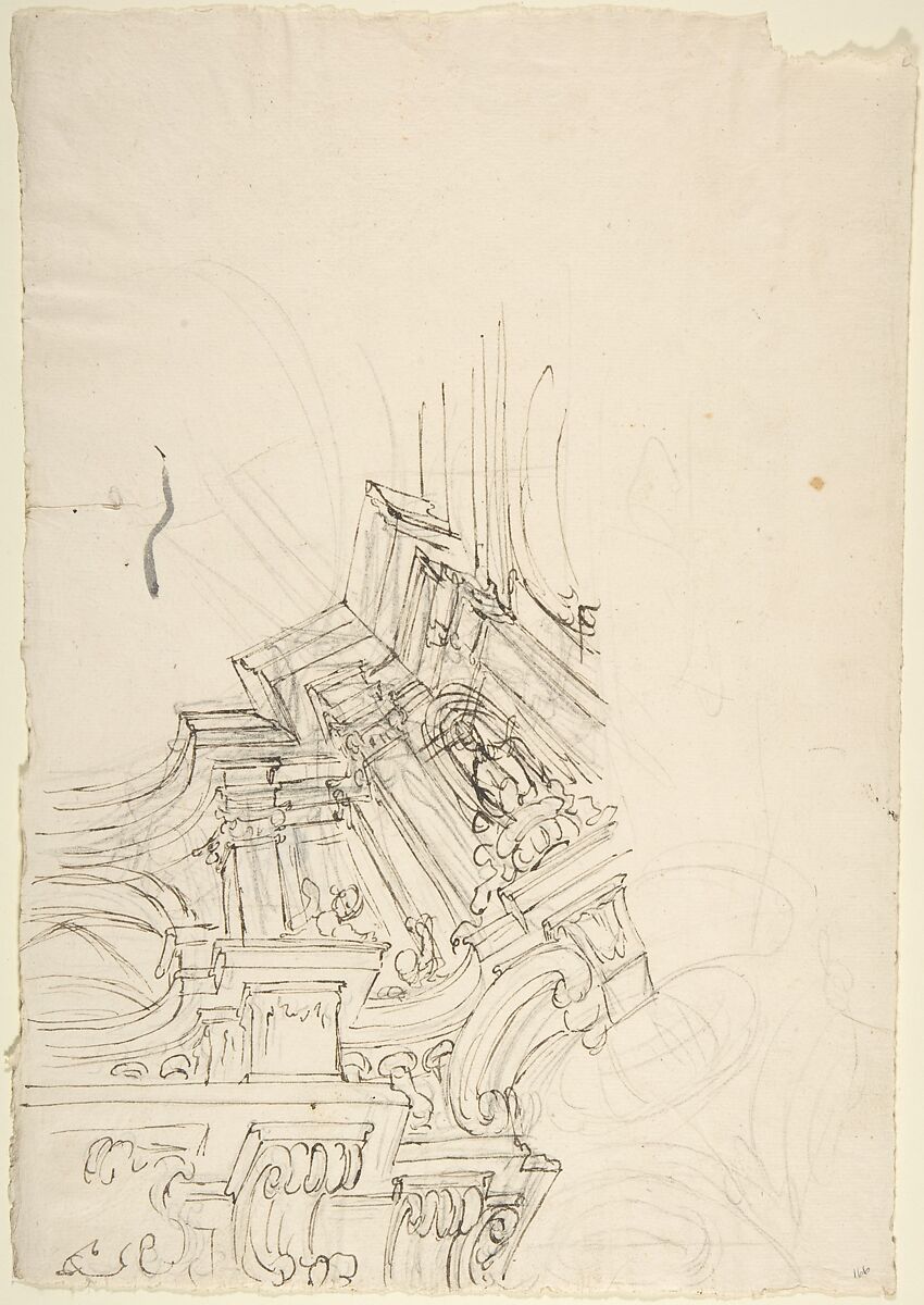 Design for the Corner of a Ceiling, Anonymous, Italian, Piedmontese, 18th century, Pen and brown ink over leadpoint or graphite 