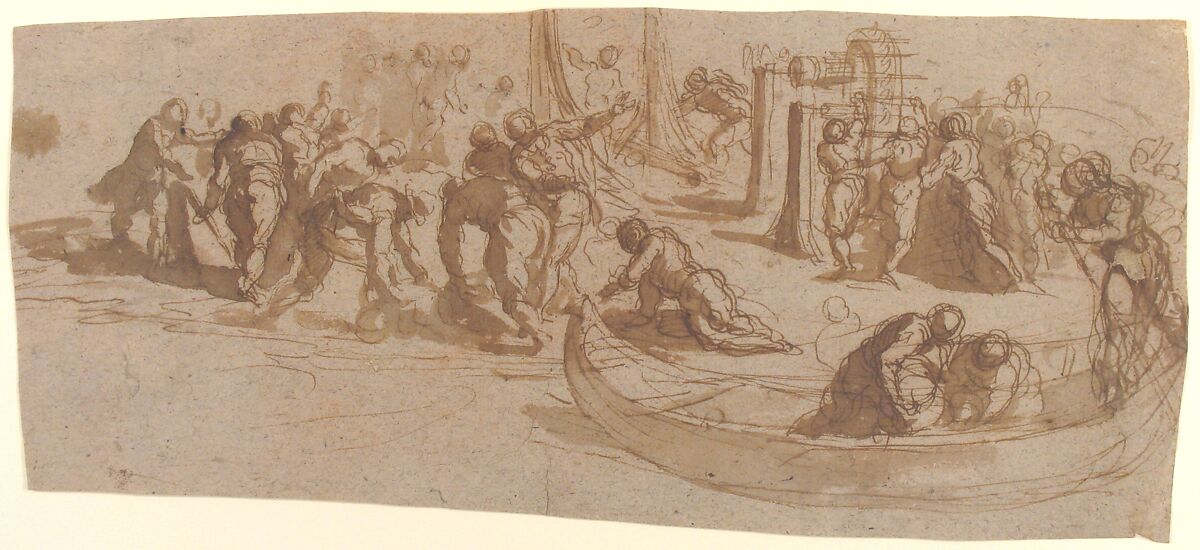 Various Figure Groups, Jacopo Palma the Younger (Italian, Venice ca. 1548–1628 Venice), Pen and brown ink, brush and brown wash