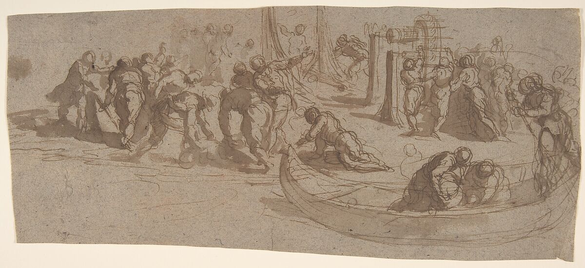 Various Figure Groups, Jacopo Palma the Younger (Italian, Venice ca. 1548–1628 Venice), Pen and brown ink, brush and brown wash 