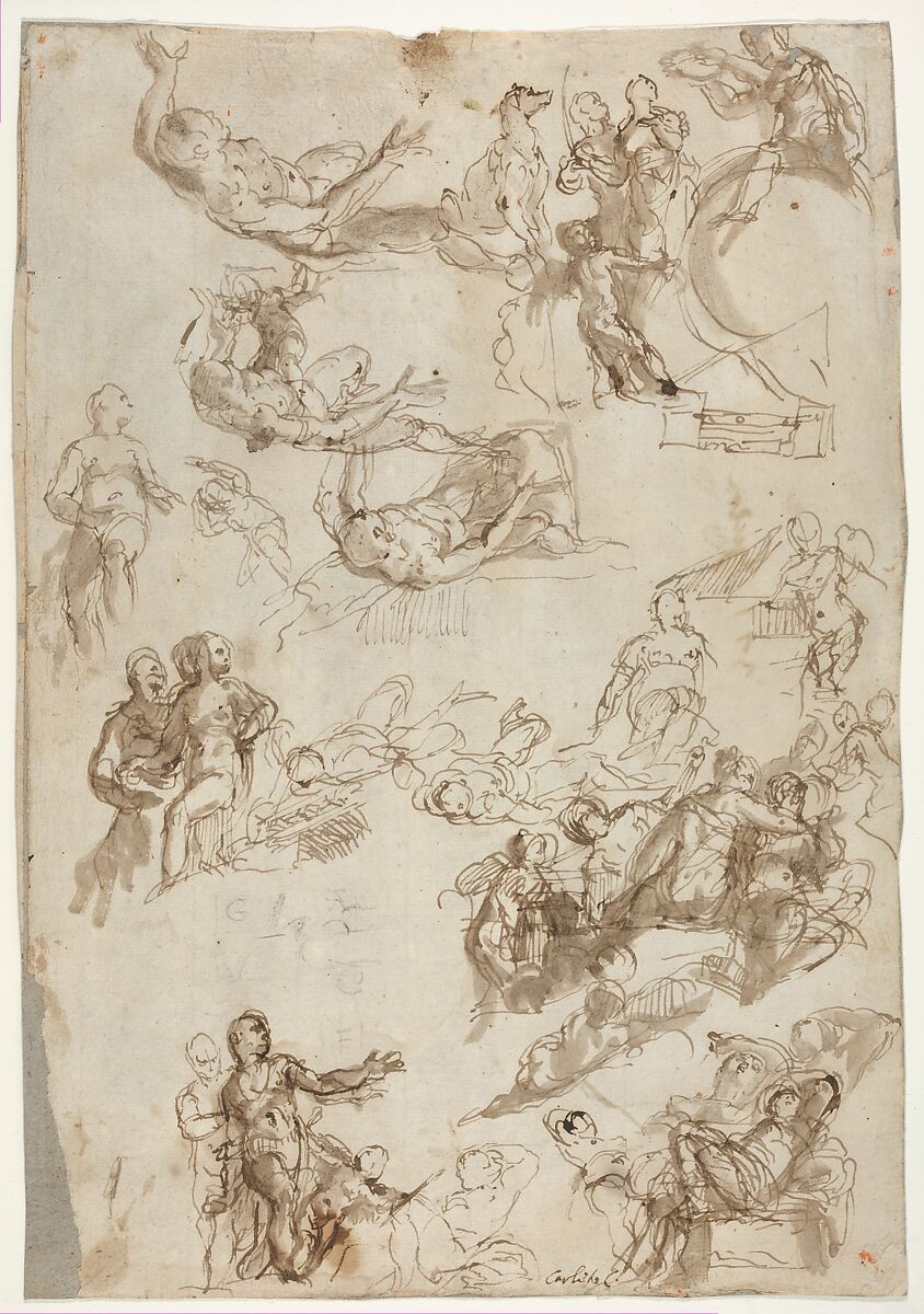 Studies for The Allegories of Love, Paolo Veronese (Paolo Caliari)  Italian, Pen and brown ink, brush and brown wash