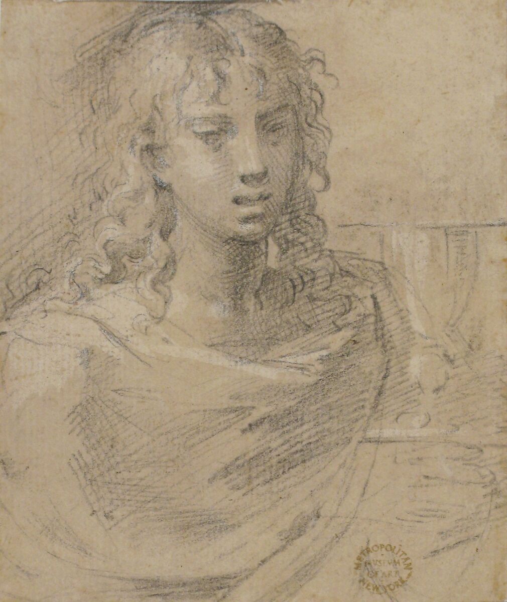 Madonna and Child (recto); Head and Bust of Saint John the Evangelist  (verso), Parmigianino (Girolamo Francesco Maria Mazzola) (Italian, Parma 1503–1540 Casalmaggiore), Brush and gray wash, highlighted with white gouache, over black chalk on brownish prepared paper (recto); black chalk, highlighted with white gouache (verso)