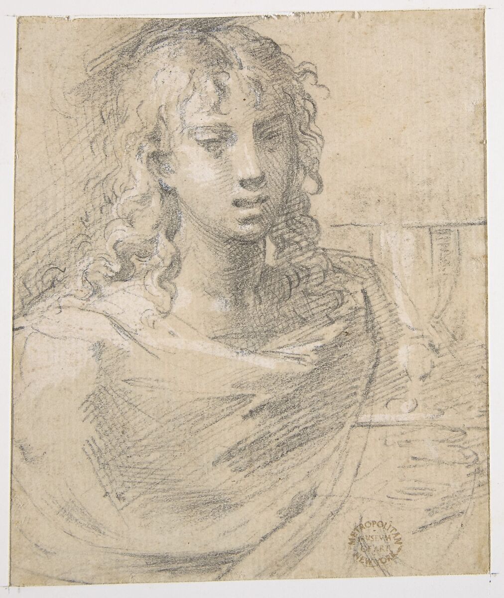 Madonna and Child (recto); Head and Bust of Saint John the Evangelist  (verso), Parmigianino (Girolamo Francesco Maria Mazzola) (Italian, Parma 1503–1540 Casalmaggiore), Brush and gray wash, highlighted with white gouache, over black chalk on brownish prepared paper (recto); black chalk, highlighted with white gouache (verso)