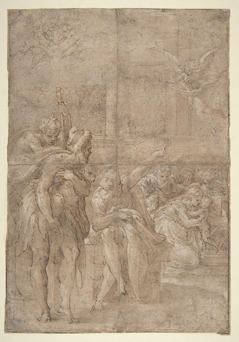 The Adoration of the Shepherds, Parmigianino (Girolamo Francesco Maria Mazzola)  Italian, Pen and brown ink, brush and brown wash, highlighted with white gouache over traces of black and a little red chalk (at upper left), on brownish paper
