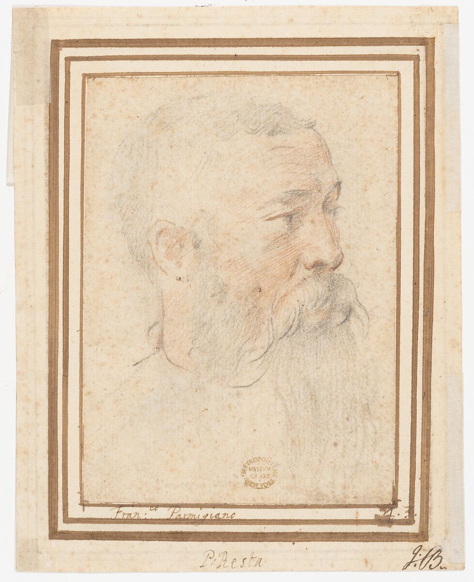 Head of Bearded Man (recto); Head of a Girl (verso), Girolamo Mazzola Bedoli (Italian, Viadana ca. 1505–ca. 1570 Parma), Red and black chalk (recto); red and black chalk, with pen and gray-brown ink (verso) 