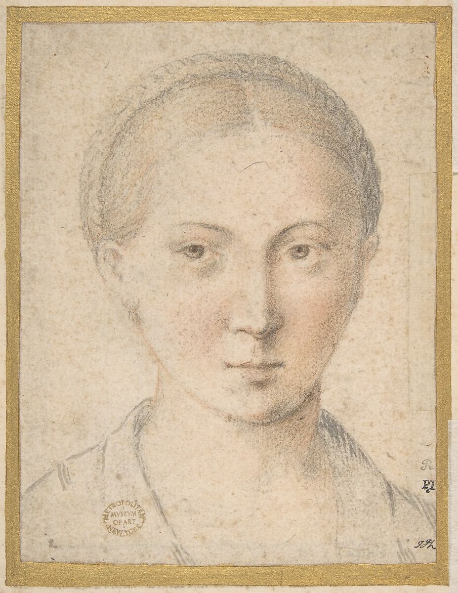 Head of Bearded Man (recto); Head of a Girl (verso), Girolamo Mazzola Bedoli (Italian, Viadana ca. 1505–ca. 1570 Parma), Red and black chalk (recto); red and black chalk, with pen and gray-brown ink (verso)