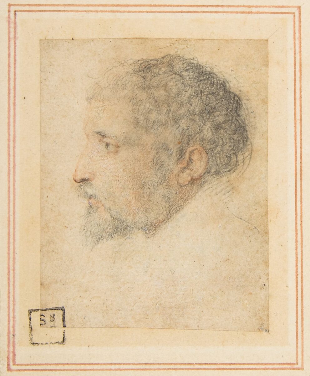 Head of man in Profile to Left, Attributed to Parmigianino (Girolamo Francesco Maria Mazzola) (Italian, Parma 1503–1540 Casalmaggiore), Red chalk (face) and black chalk (hair, beard, and eyes) 