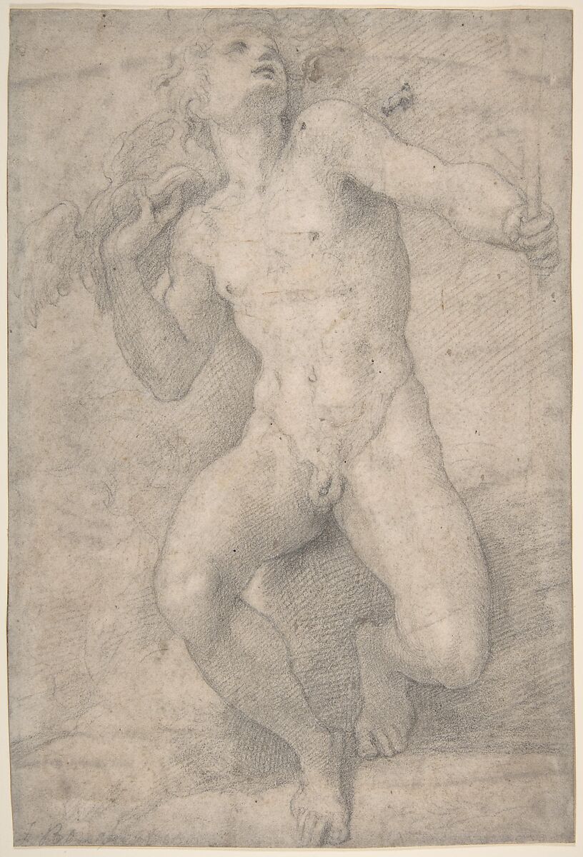 Seated Figure of Mercury, Parmigianino (Girolamo Francesco Maria Mazzola) (Italian, Parma 1503–1540 Casalmaggiore), Black chalk 