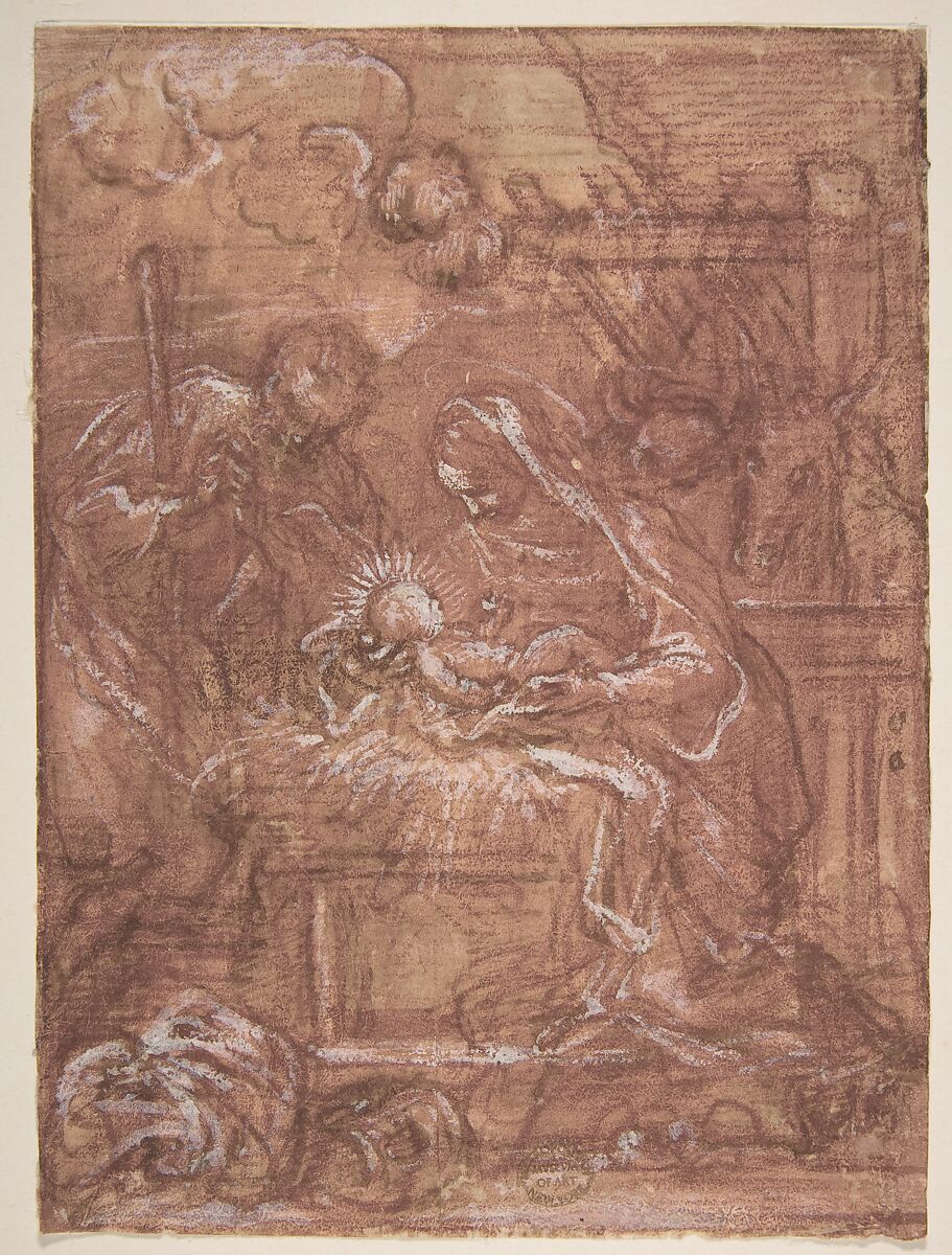 The Nativity, Giuseppe Passeri (Passari) (Italian, Rome 1654–1714 Rome), Pen and brown ink, brush and red wash, highlighted with white, over red chalk 